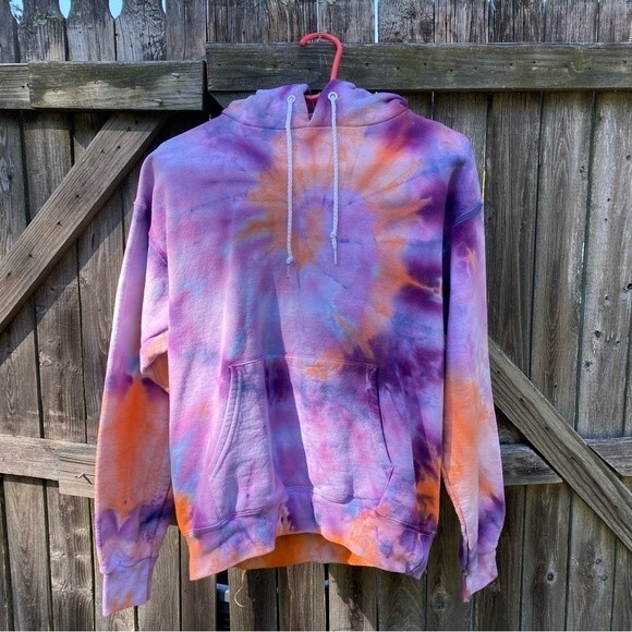 NEW Purple Orange Pink Swirl Tie Dye Unisex Hoodie Small - Picture 6 of 6
